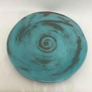 Italy Turquoise Swirl 8 1/2 In Plate Handmade And Painted Distressed Exquisite